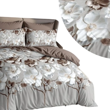 Pościel 160x200 bawełna szara beżowa PK782 z prześcieradłem